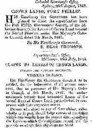 New South Wales Crown Land Lease Claims 1848
