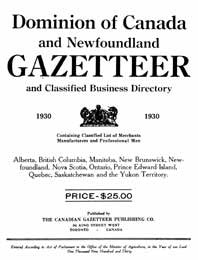 Gazetteer and Business Directory, Canada published in 1930 (Inc. Newfoundland)
