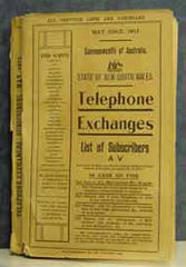 Image unavailable: New South Wales Telephone Exchanges List of Subscribers 1913