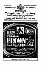 Queensland Telephone Directory 1943 South and South Western Districts